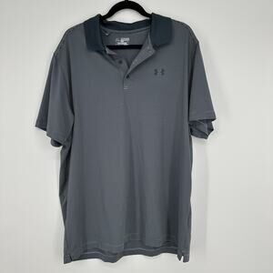 Under Armour UA Release Polo Grey Striped Collared Short Sleeve Mens 2XL Loose